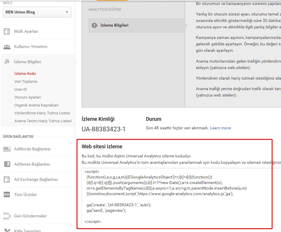 Google Analytics İzleme Kodu