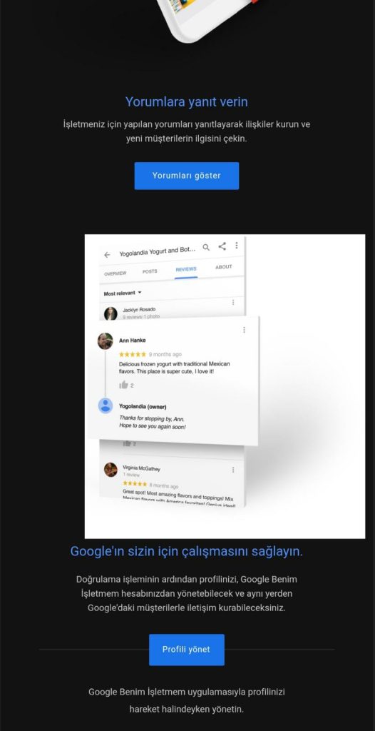 Google My Business Hoşgeldin Maili
