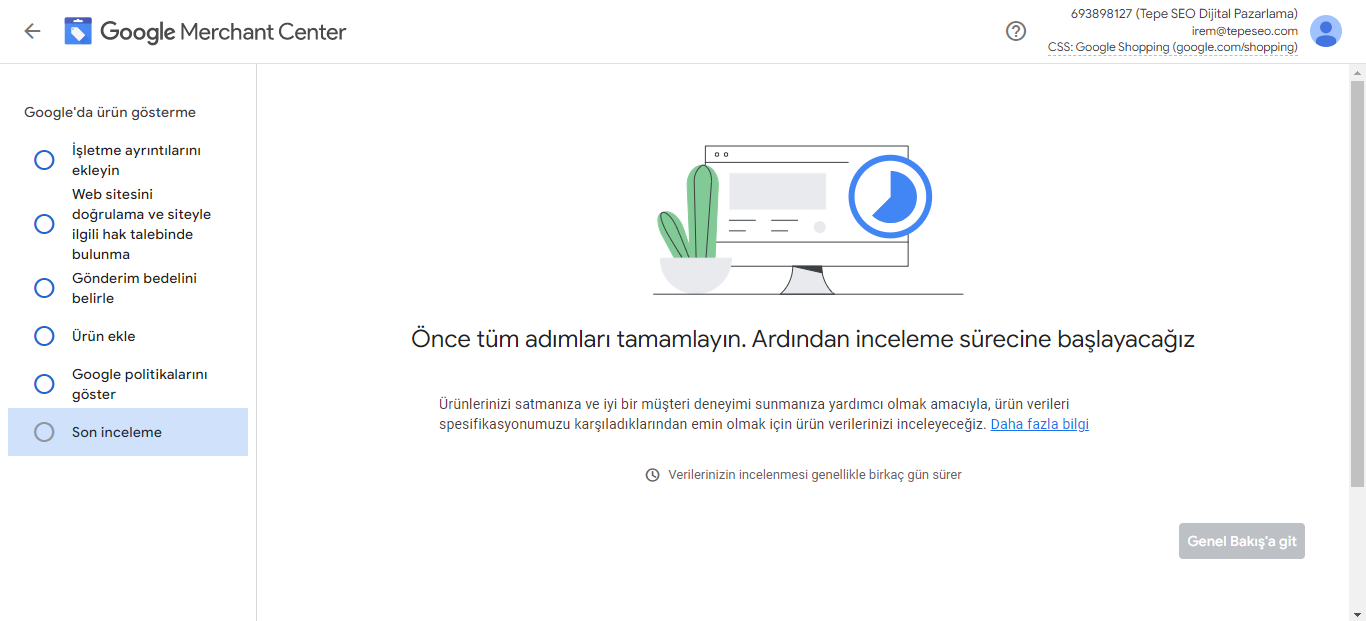 Google Merchant Center Kayıt 1